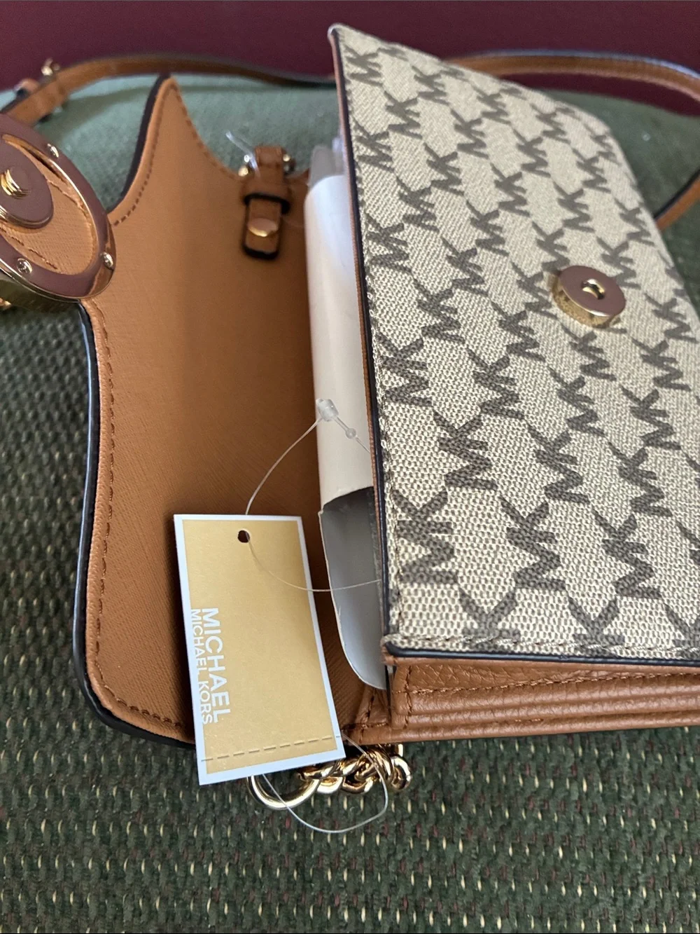 Michael Kors Brown & Cream MK Logo Crossbody Bag